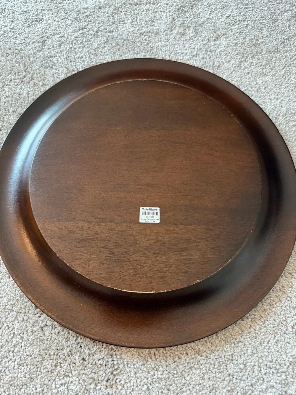 Crate & Barrel Wooden Charger Plate - Brown Rustic Dining Charger (Set of 2)